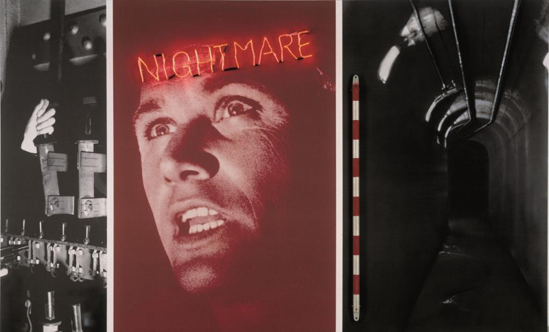 Peter Klasen - Rétrospective : Peter Klasen, Nightmare, 2003, acrylique et objet/toile + néon, 135*165